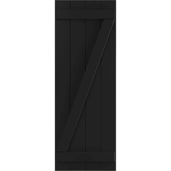 Ekena Millwork TFP102BBF21X050BL 21 1/2x22W x 50x22H True Fit PVC Four Board Joined Board-n-Batten Shutters w/Z-Bar, Black (Per