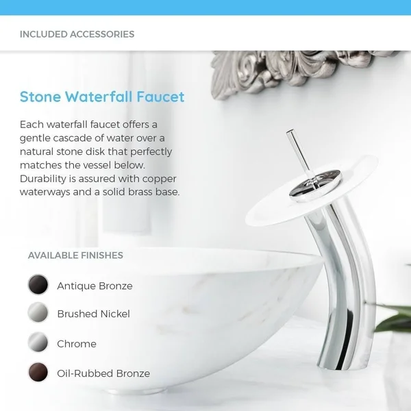 Mr Direct 851 Marble Granite Vessel Sink Ensemble with Oil-Rubbed Bronze Finish Waterfall Faucet - Pop-Up Drain, and Sink Ring