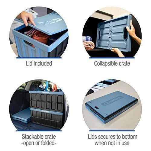 Clevermade 46L Collapsible Storage Bins with Lids - Folding Plastic Stackable 3