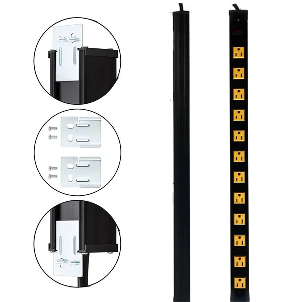 12 Outlets Heavy Duty Metal Socket Power Strip - OviiTech 6-Foot Long Extension Cord with Circuit Breaker. Mounting Brackets Inclu