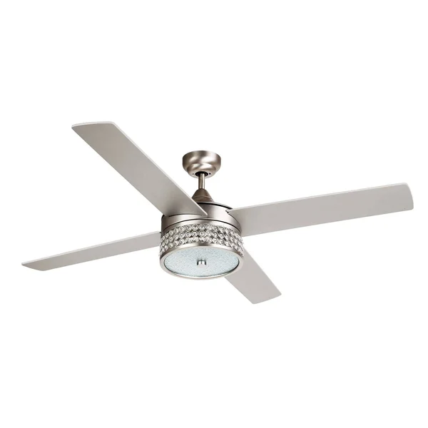 52-Inch Reversible 4-Blade Crystal Ceiling Fan with Remote - N/A - Stain Nickel