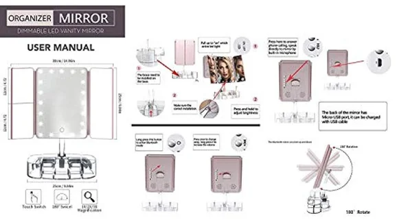 Makeup Mirror with Lights and Bluetooth - Tri-Fold Vanity Mirror