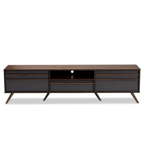 Baxton Studio Naoki Modern and Contemporary Two-Tone Grey and Walnut Finished Wood 2-Door TV Stand