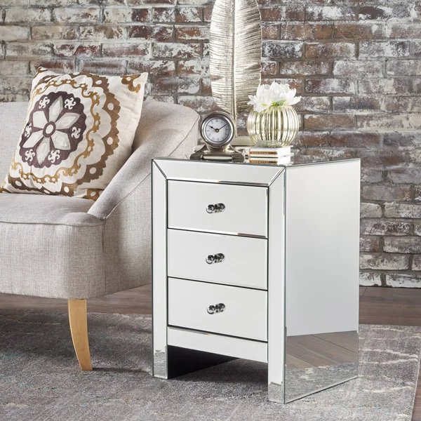 Lucretia Mirror Finished 3-Drawer Accent Table, Clear