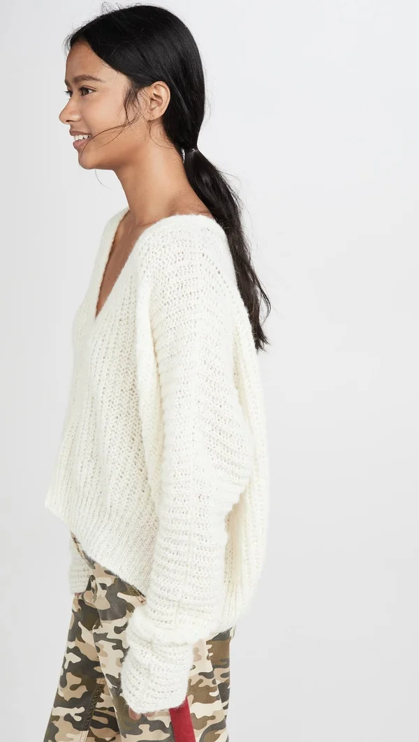 Free People Moonbeam V-Neck Sweater - Ivory