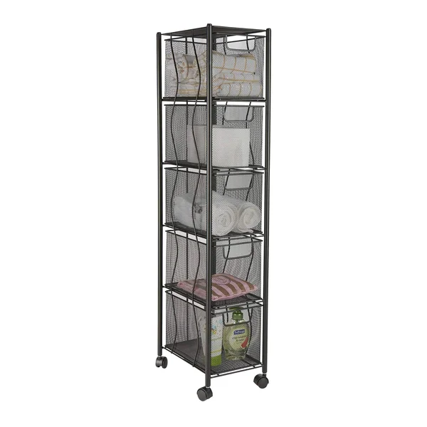 Mind Reader 5 Drawer Cart, Rolling Mesh Office Cart, File Storage Cart, Utility Cart, Heavy Duty Multi-Purpose Cart in Black