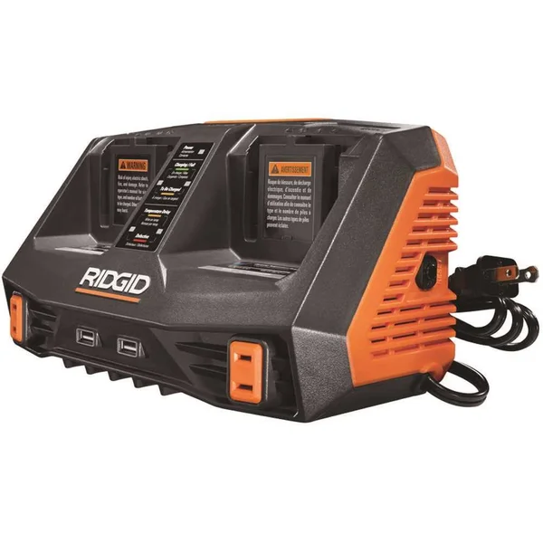 Ridgid Ac840094 GEN5X Dual Port Sequential Charger with Dual USB Ports