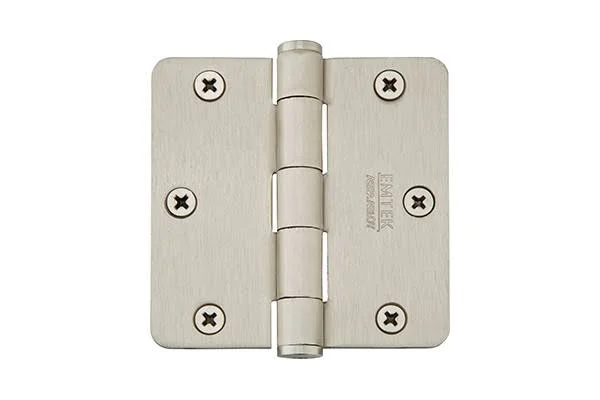 Emtek Heavy Duty Plain Bearing Brass Hinge 1/4 Radius Corners Satin Nickel 3.5 x 3.5 Removable Pin