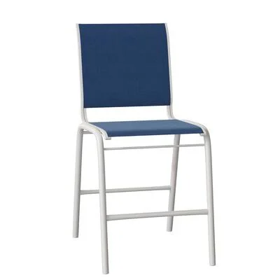 Reliance Stacking Patio Dining Side Chair Telescope Casual Frame Color: Textured Snow, Seat Color: Cobalt 35D