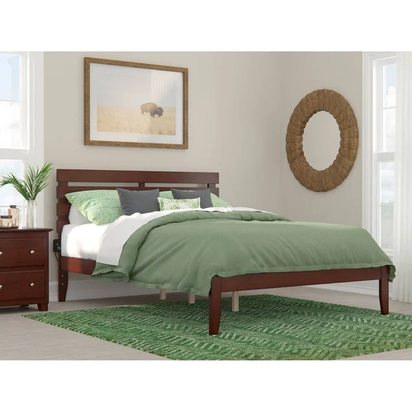 Atlantic Furniture AG8310024 Oxford Twin Bed with USB Turbo Charger in Walnut