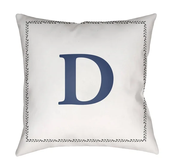 20x22 White and Blue D Initial Printed Square Throw Pillow Cover