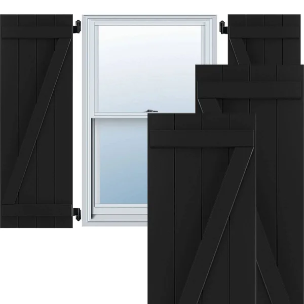Ekena Millwork TFP102BBF21X050BL 21 1/2x22W x 50x22H True Fit PVC Four Board Joined Board-n-Batten Shutters w/Z-Bar, Black (Per