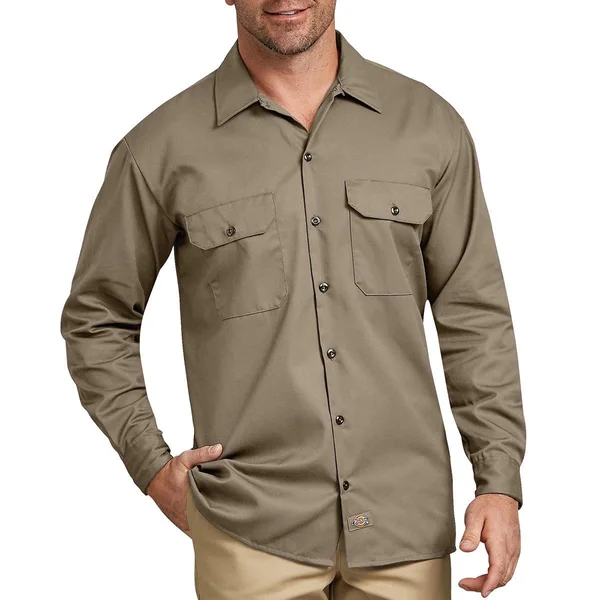 Dickies Long Sleeve Button Down Work Shirt - 2XL, Desert Khaki by Gemplers