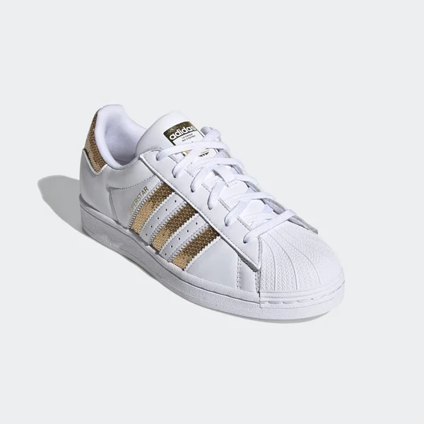 Adidas Superstar White/Gold Women's Shoes, Size: 5.5