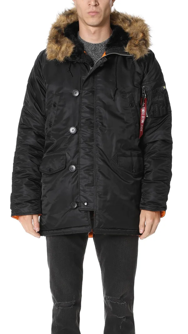 Alpha Industries Men's Black Slim Fit N-3B Parka