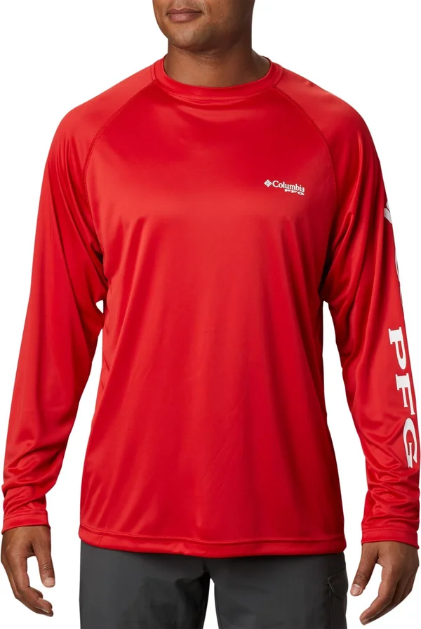 Columbia Men's PFG Terminal Tackle Long Sleeve Fishing Shirt - XLT - Red Spark/White Logo