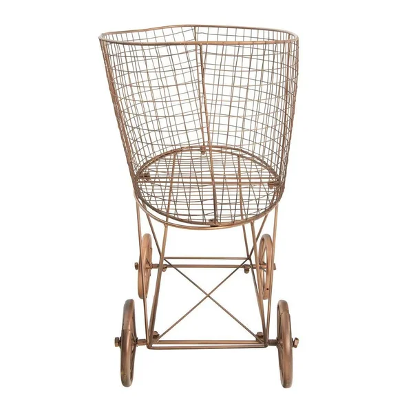 Creative Co-op Vintage Metal Laundry Basket with Wheels, Copper