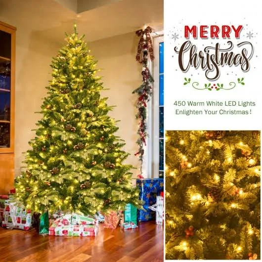 6.5ft Pre-Lit Snow Flocked Hinged Artificial Christmas Tree - Costway