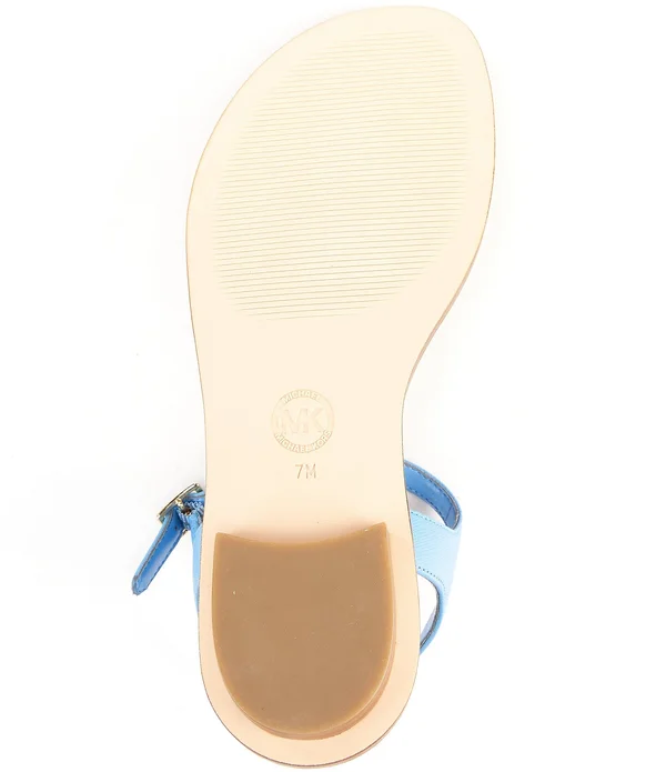 Michael Kors Mallory Leather T-Strap Sandal - Blue - Flat Sandals