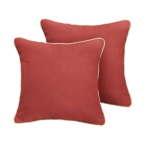 Mozaic Company Canvas Sunbrella Outdoor Square Pillow - Set of 2 Red, Natural Cording, Size: 18 in.