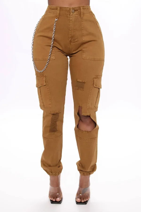 Womens Yes Ma&am Cargo Jogger Pant in Tan Size 2x by Fashion Nova