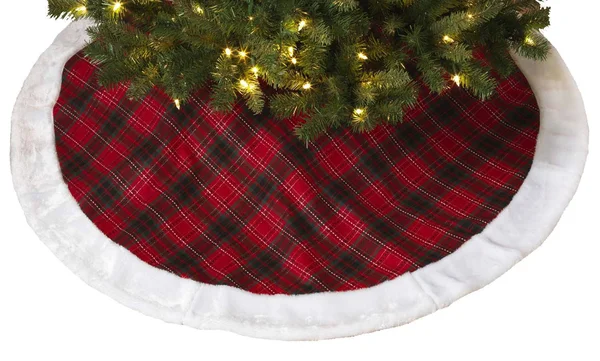 Gerson Red Plaid 48 inch Christmas Tree Skirt with Fur Border Holiday Decoration New