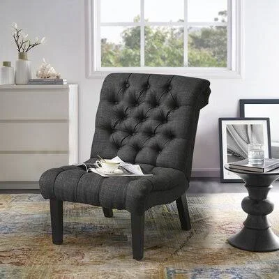 Morganza 23.6x22 Wide Tufted Linen Slipper Chair Red Barrel Studio Fabric: Gray