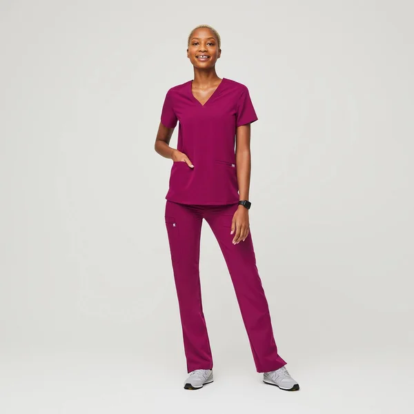Figs Womens Dark Magenta Casma - Three-Pocket Scrub Top