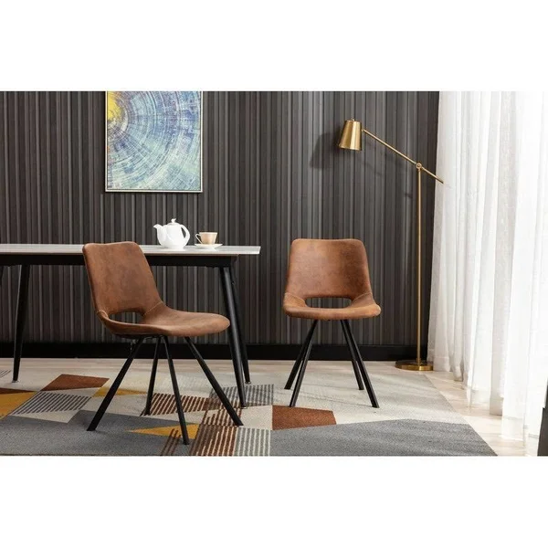 Vanity Art Mid-Century Modern Open Back Synthetic Leather Upholstered Dining Chairs Set of 2 Pcs Counter Bar Chairs Uc-14brn, Br