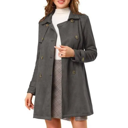 Allegra K Women's Notched Lapel Double Breasted Trench Coat Jacket - Size: Small, Gray