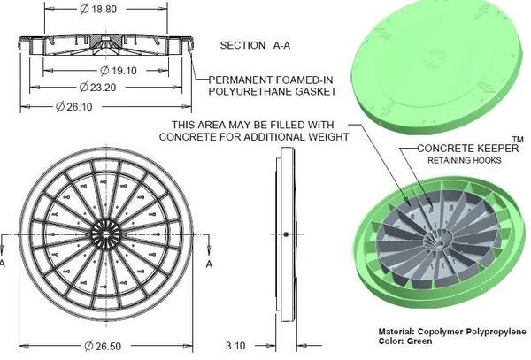 TUF Tite 24x22x 26x22 Flat Lid Septic Tank Riser System - Flat