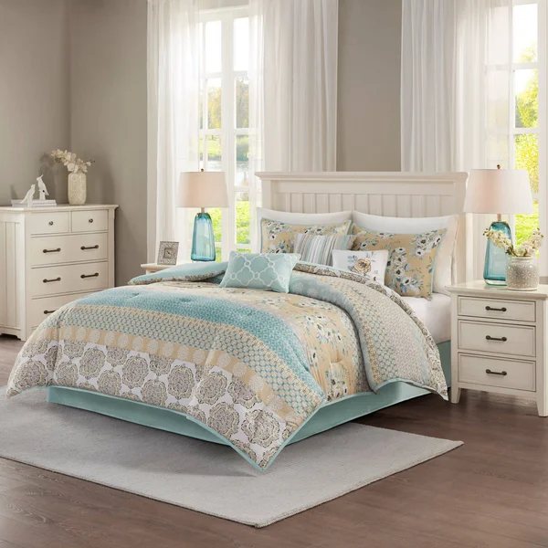 Madison Park Willa 7 Piece Cotton Printed Comforter Set Green, King