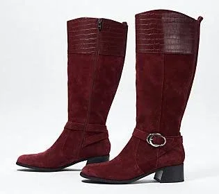 Marc Fisher Wide Calf Leather Tall Shaft Boots- Hailin - Size 9-1/2 Wide, Burgundy Suede