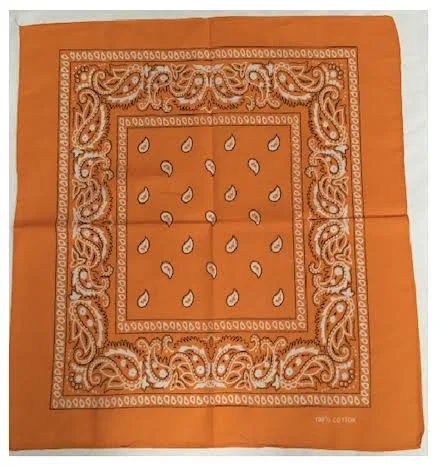 Flags by The Dozen Assorted Bandana Paisley Head Wrap in Various Colors 100% Cotton 22x22x22x22 12 Mandarin Orange