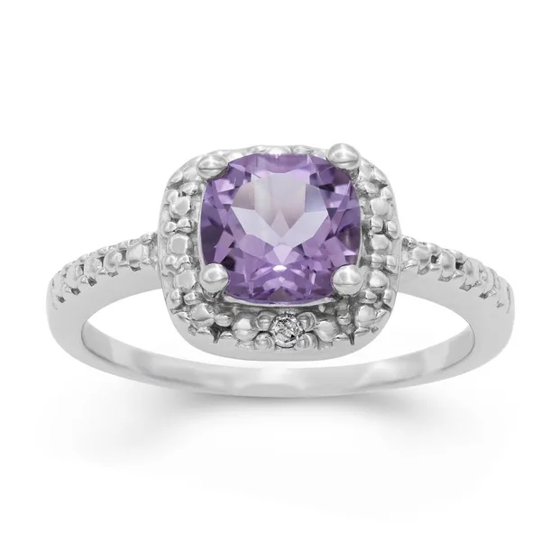 Diamante Sterling Silver Amethyst Diamond Accent Ring