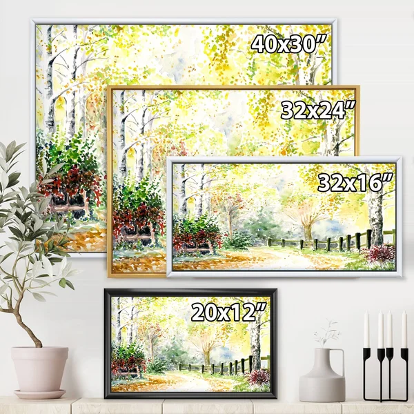 Designart &Autumn Countryside Landscape in The Afternoon& Traditional Framed Canvas Wall Art Print - 40 in. Wide x 30 in. High