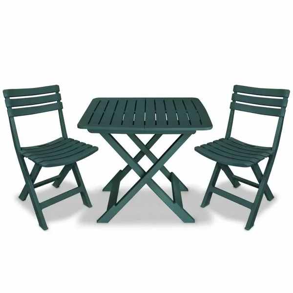vidaXL 3 Piece Folding Bistro Set Plastic Green Balcony Set Patio Furniture