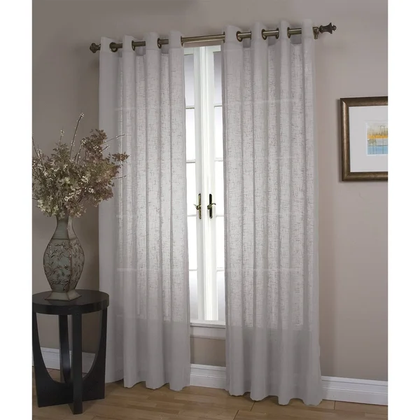 Single Sheer Linen Window Curtain Panel with Grommets - Gray