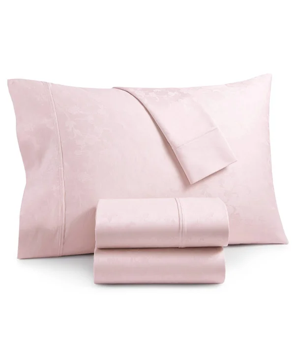 AQ Textiles Bergen House Woven Floral Vine 4-pc. Queen Sheet Set - 1000-Thread Count 100% Certified Egyptian Cotton - Blush