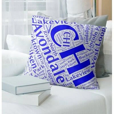 Throw Pillow East Urban Home Color: Blue - Size: 26x22H x 26x22W, City: Chicago