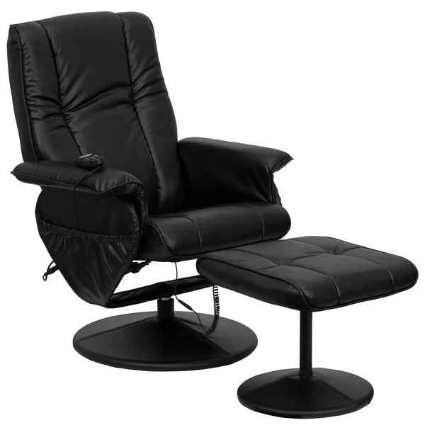 Lancaster Home Massaging Black LeatherSoft Recliner/ Ottoman with Wrapped Base - Size: Oversized
