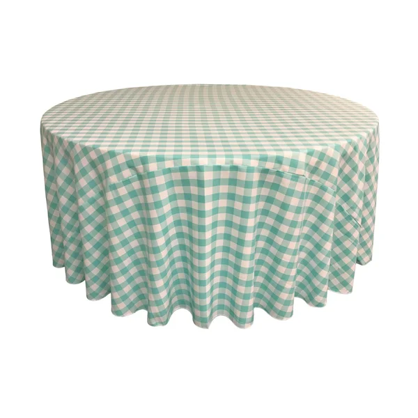 La Linen Polyester Gingham Checkered 120x22 Round Tablecloth - White and Orange