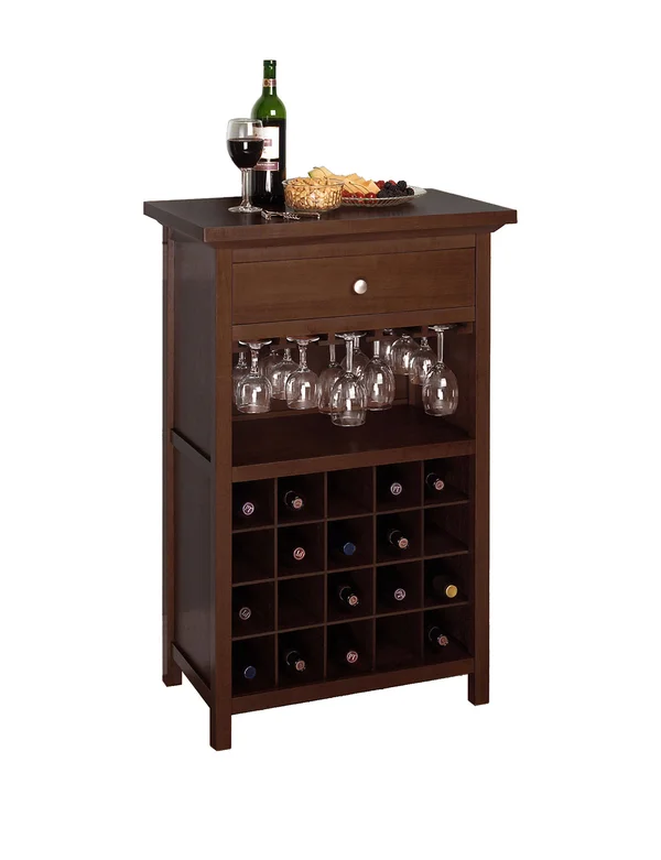Winsome Vicenza 20-Bottle Wine Table with Glass Storage, Walnut