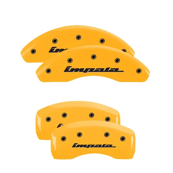 MGP 14223SIMPYL - 4 Caliper Covers Engraved Front & Rear Impala Yellow Finish Black CH