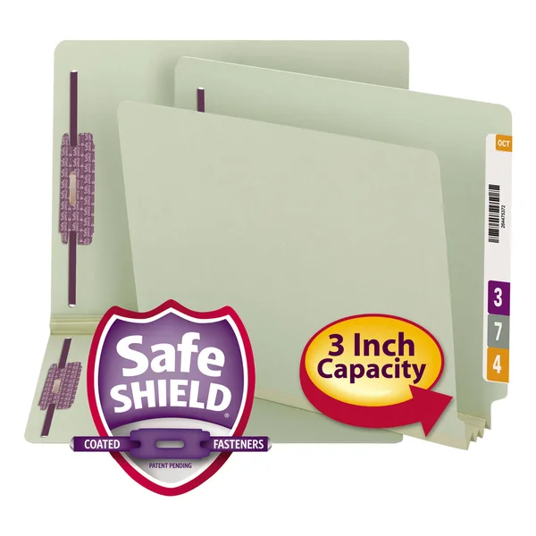 Smead 3x22 Expansion Folder, Two Fasteners, End Tab, Letter, Gray Green, 25/Box