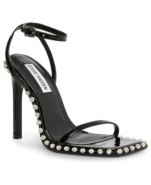 Steve Madden Women's Zelle Rhinestone Studded Heeled Sandals Black Multi (5 - Black Multi)