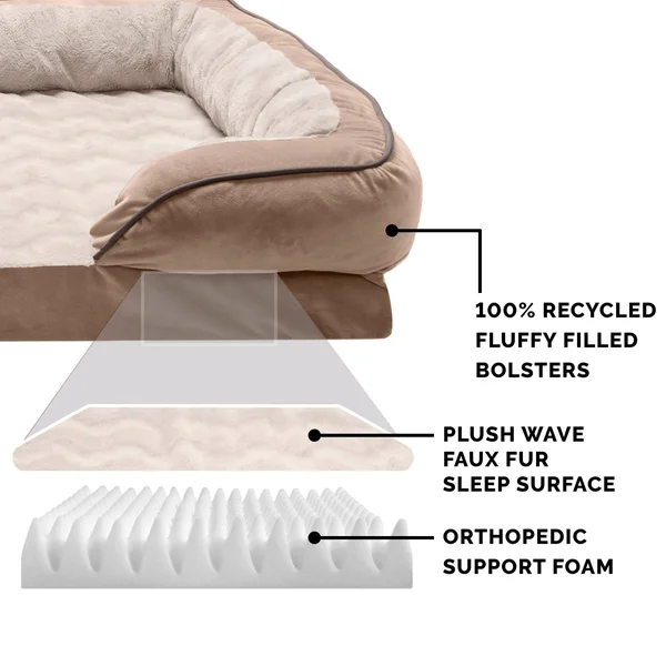 FurHaven Velvet Waves Perfect Comfort Orthopedic Sofa Dog Bed - Jumbo - Brownstone