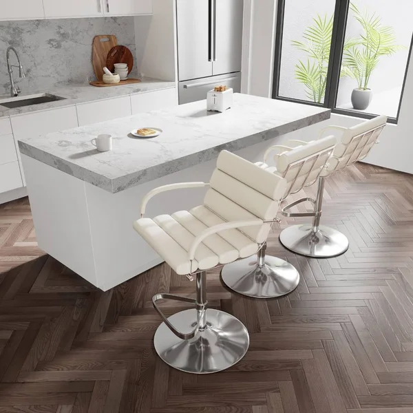 Zuri Cream Ego Adjustable Height Swivel Bar Stool with Chrome Base