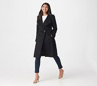 Dennis Basso Wool Blend Wrap Coat with Envelope Collar, Size Reg 16, Black