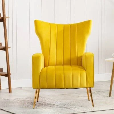 Brutus 27.6x22 Wide Velvet Wingback Chair Everly Quinn Fabric: Yellow
